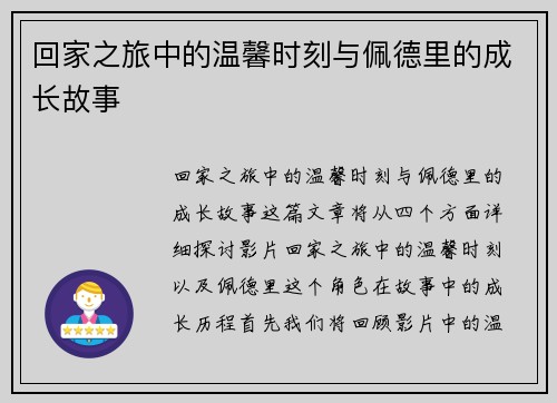 回家之旅中的温馨时刻与佩德里的成长故事